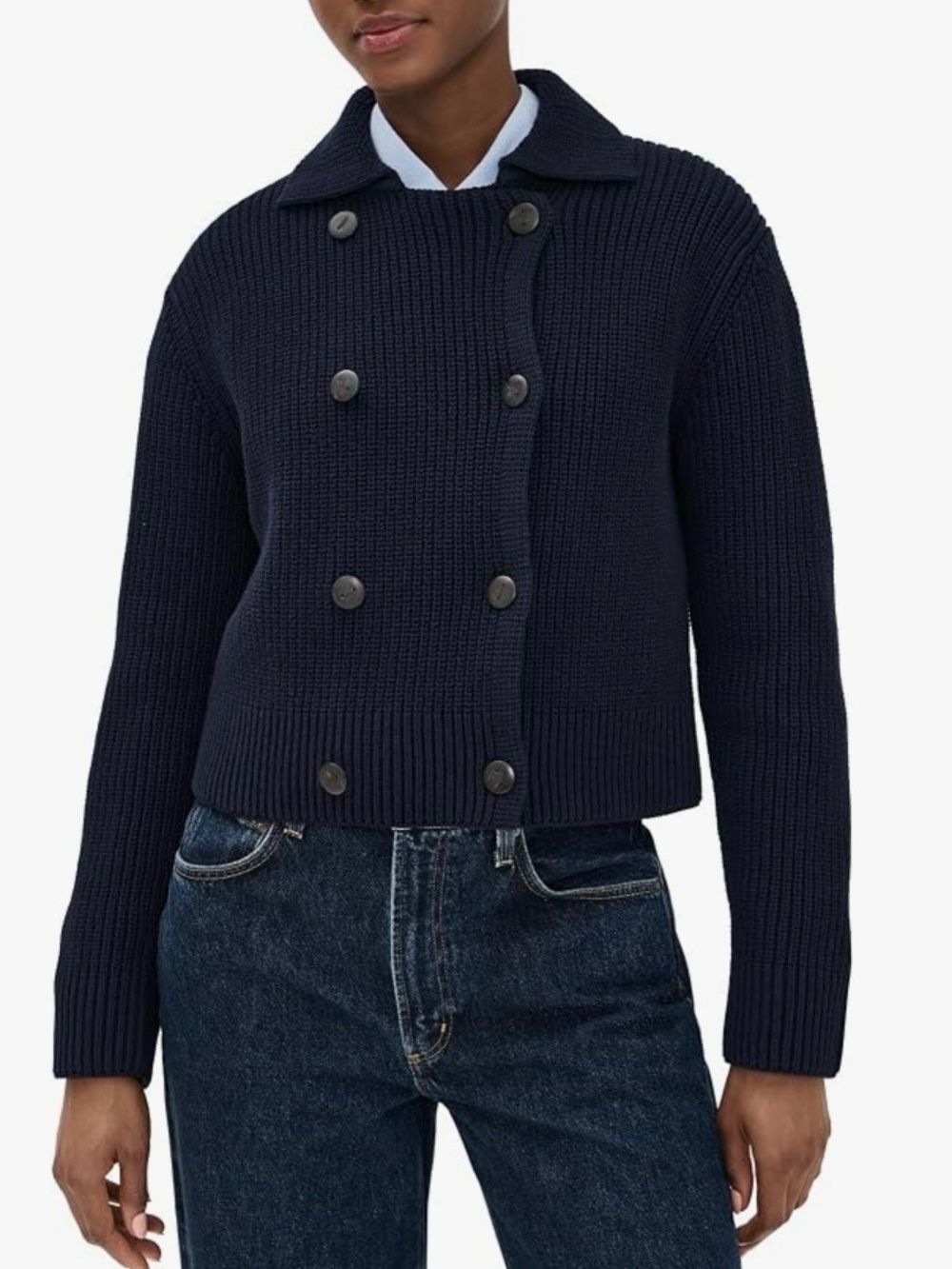 NWT Vince Navy Double-Breasted Ribbed Cardigan Jacket